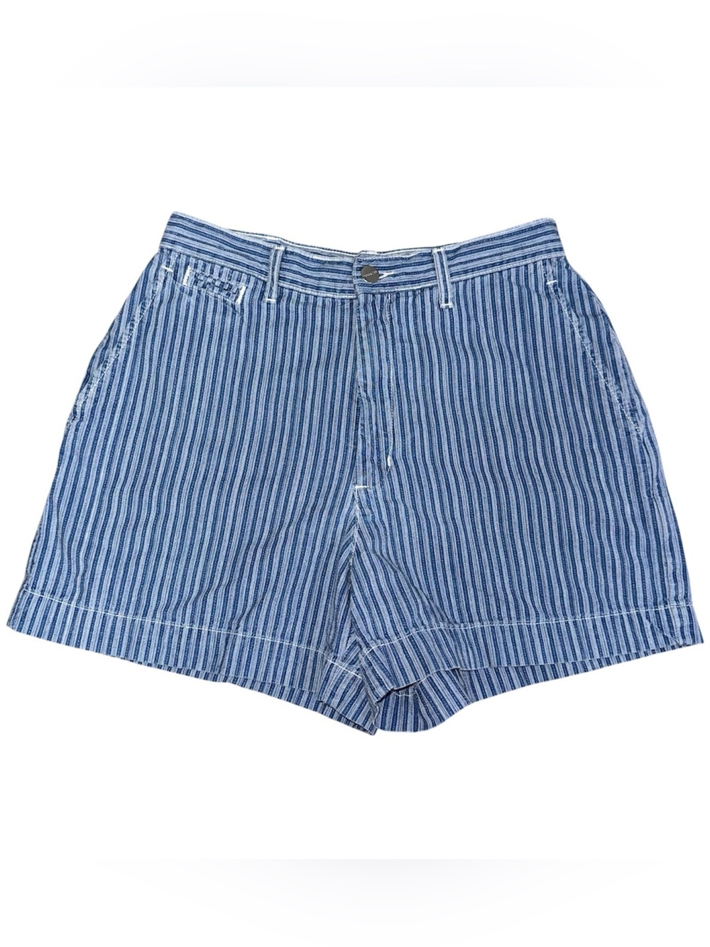 Vintage 90s Blue Striped High Waisted Mom Shorts Sz 27 Coastal Grandma Preppy